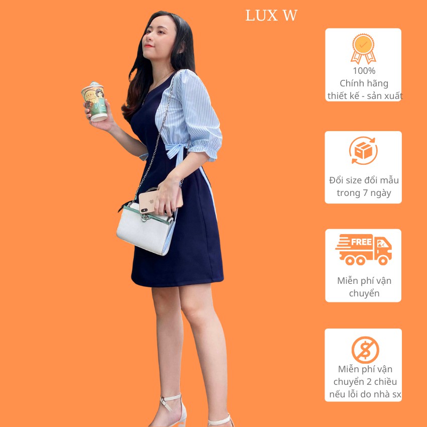 Đầm công sở xinh thiết kế bánh bèo chữ a tay lỡ thời trang công sở phù hợp đi làm đi chơi phối nơ eo  – Lux W