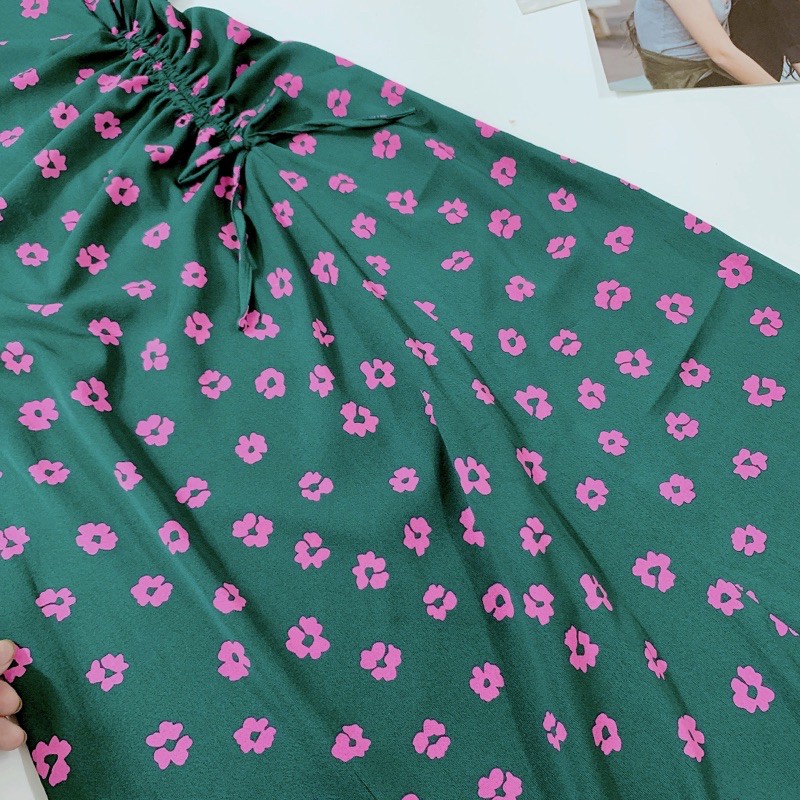 [Mã FAGREEN1505 giảm tới 30K đơn 99K] VN93 - VÁY HOA XANH DÚM EO XÒE NỮ | BigBuy360 - bigbuy360.vn