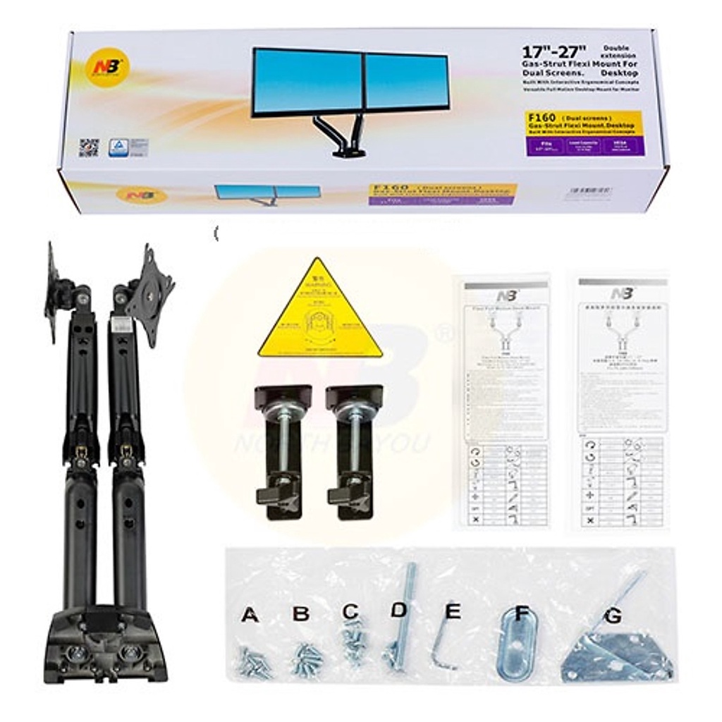 Giá treo hai màn hình NB F160  - Xoay 360 độ - Dual Arm Monitor.