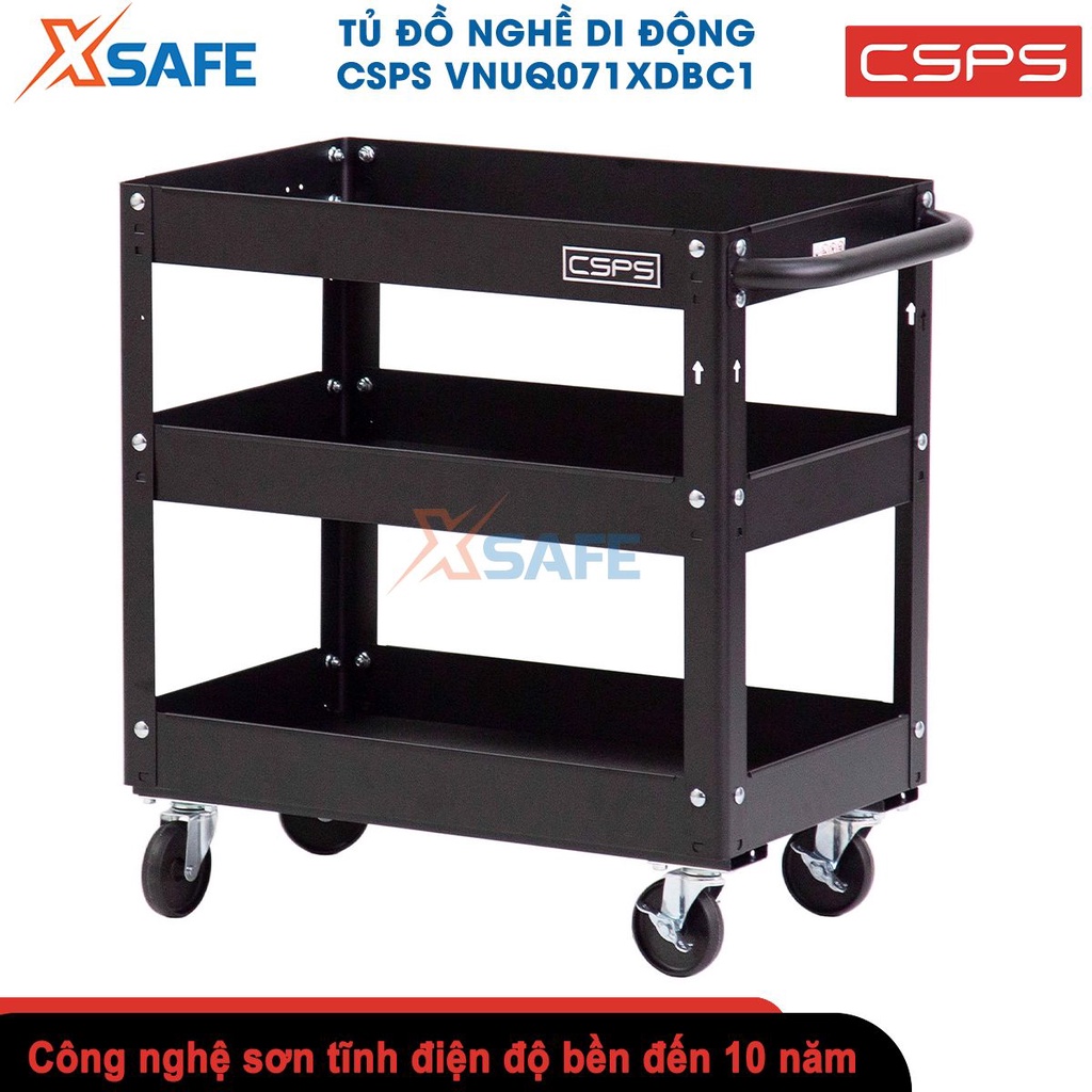 Xe đẩy CSPS 3 ngăn, kích thước sử dụng 71x43x76cm, tổng tải trọng 135kg, 4 bánh xoay có khóa, 2 màu đen/đỏ - chính hãng