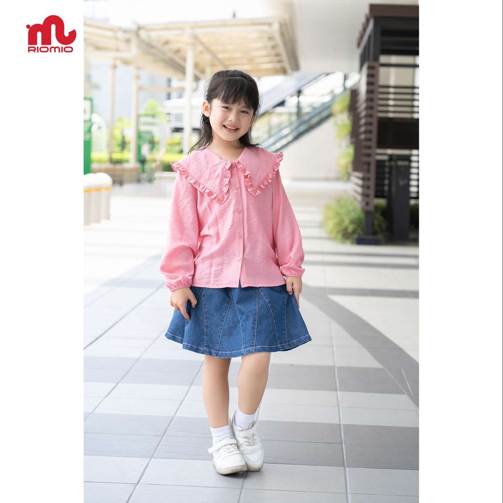 Chân váy jean cho bé gái 5-12 tuổi size 15-50 kg dáng xòe có lót trong RIOMIO đi học đi chơi 100% cotton USA - RO273