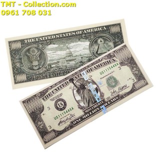 Tiền lưu niệm 1 triệu USD dạ quang; 15,5 x 6,5cm (Dài x Rộng); Màu xanh bạc-TMT Collection-SP002397