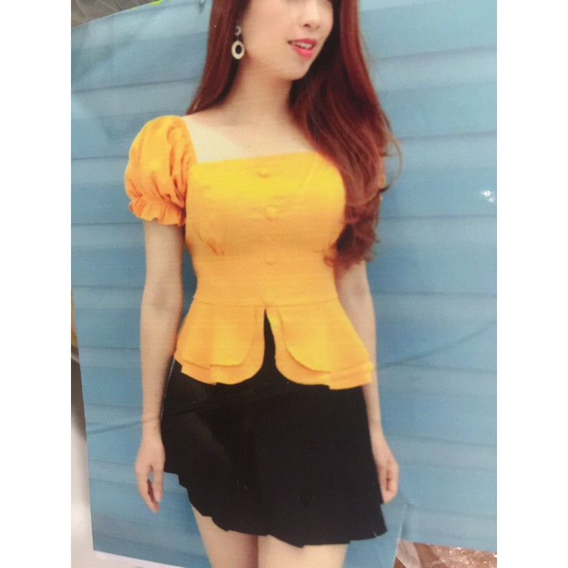 Áo cổ vuông chất đũi