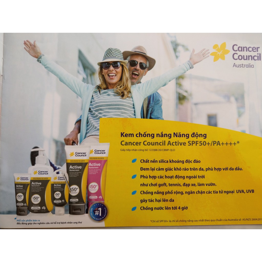 [CHÍNH HÃNG] Kem chống nắng cho Nam Cancer Council Active Sunscreen NHÃN ĐEN 110ml SPF50+/ PA ++++