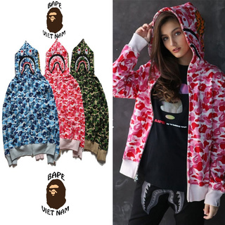 [Ảnh thật + FREESHIP] Jacket Bape Shark Camo fullzip , Áo khoác Hoodie Bape Cá Ngáo SS2020 3 màu Camo Green, Blue, Pink.