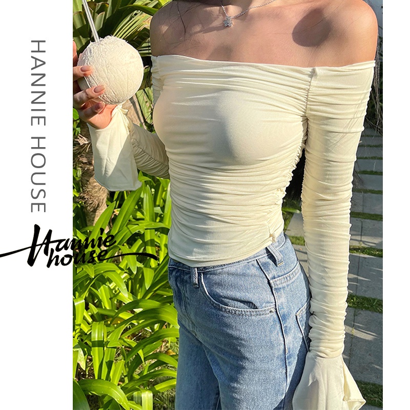 Áo thun trễ vai tay loe phối lưới quyến rũ thời trang cho nữ