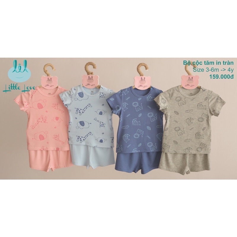 Little Love Bộ Cộc Tay Chất Thun Tăm In Tràn Lil Mềm Mại Thoáng Mát Cho Bé Trai Bé Gái