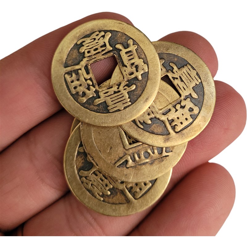 Combo 5 đồng tiền xu phong thủy size 25mm 40mm 60mm bằng đồng