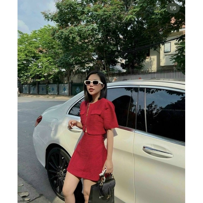 Sét váy thời trang nữ mặc đi chơi chất xốp gân sang chảnh khoá kéo mix chân váy chữ a có lót