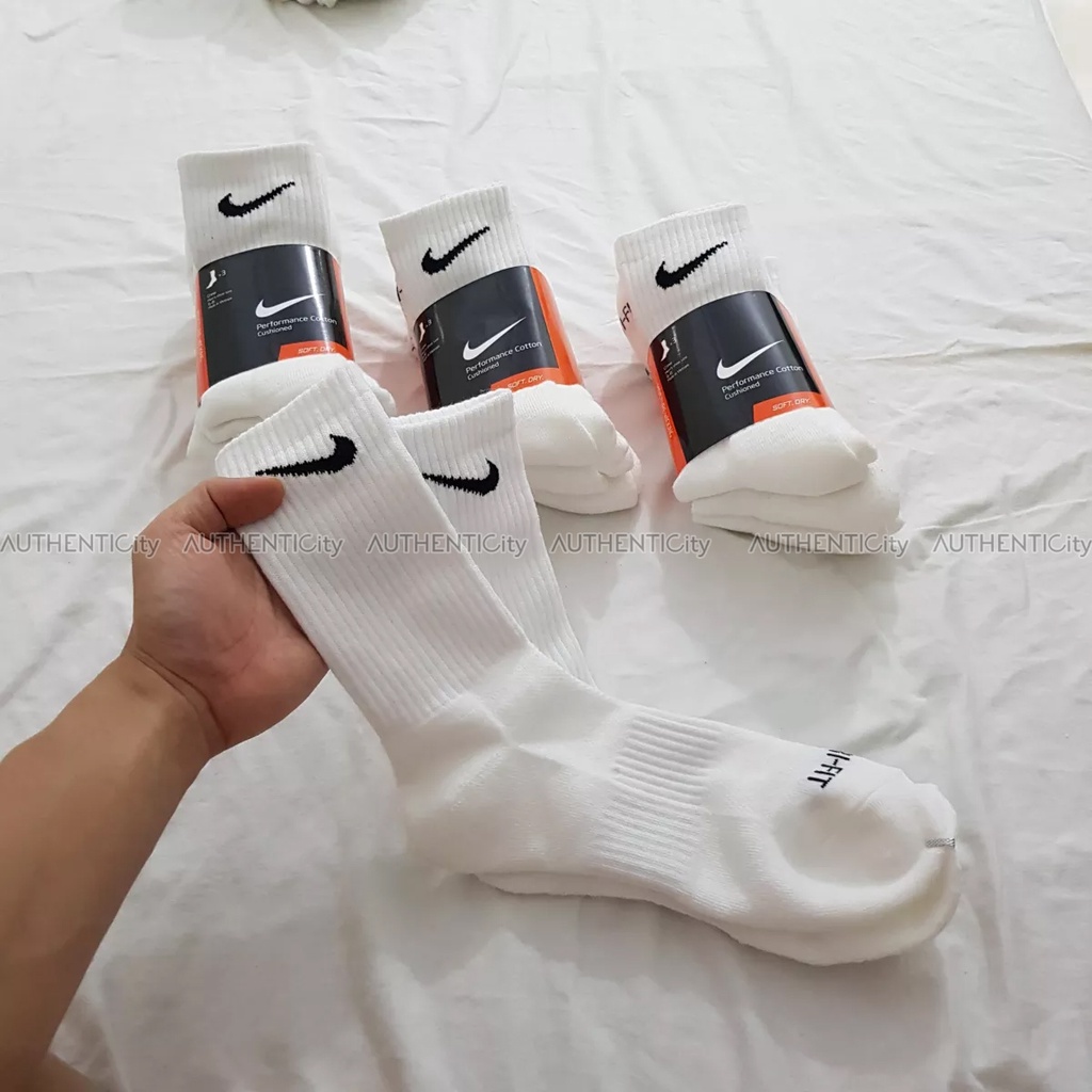 Pack 3 đôi tất thể thao cổ cao Nike Drifit chính hãng màu trắng