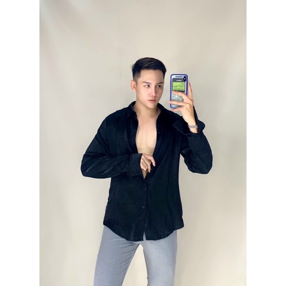 [Hình Thật] Áo Sơ Mi Tay Dài Lụa Basic Unisex Mr Smile 99 Shop