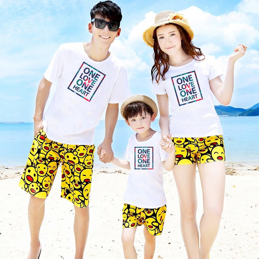 Áo thun gia đình đẹp in one love one heart dễ thương cao cấp