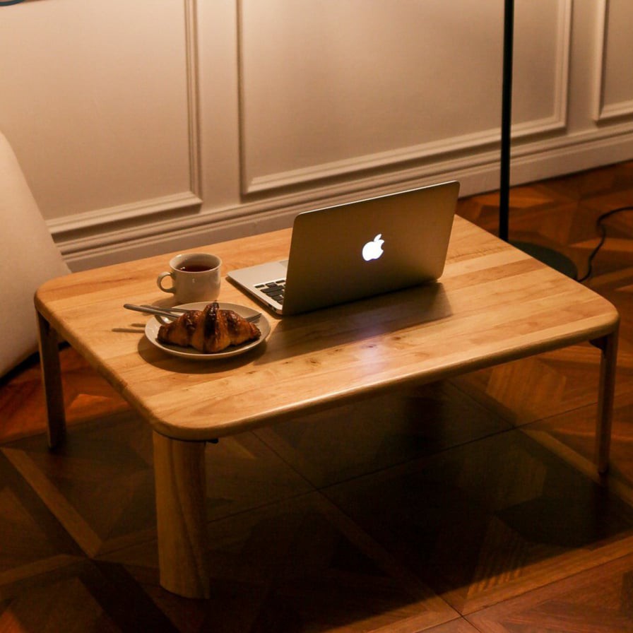 Bàn trà gấp gọn kiểu nhật chân bánh mỳ, gỗ cao su sơn bóng phù hợp làm bàn trệt ngồi ăn, bàn học, bàn uống trà