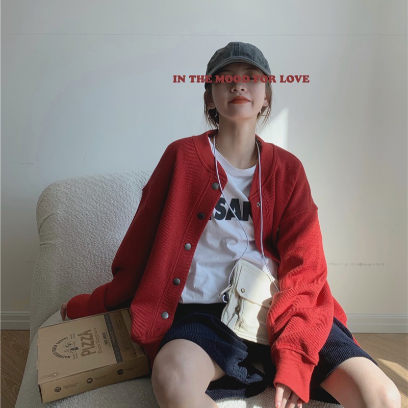 Áo Khoác Bóng Chày Tay Dài Thời Trang Hàn Quốc Cho Nữ (2 Màu)