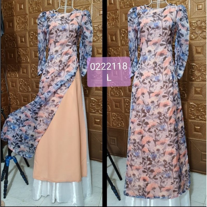 Áo dài 4 tà voan tơ in, voan tơ ép