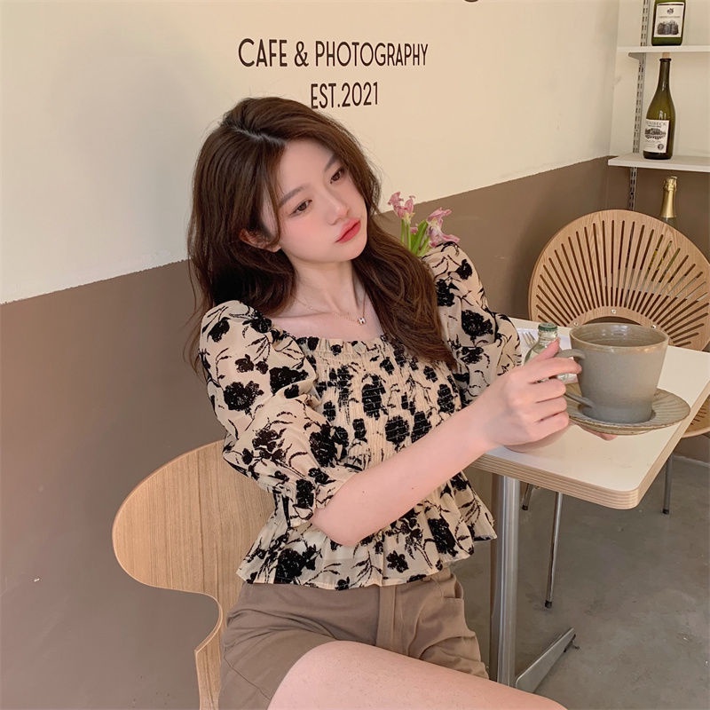 Áo Kiểu Tay Phồng Cổ Vuông Thời Trang Phong Cách Hàn Quốc Cho Nữ