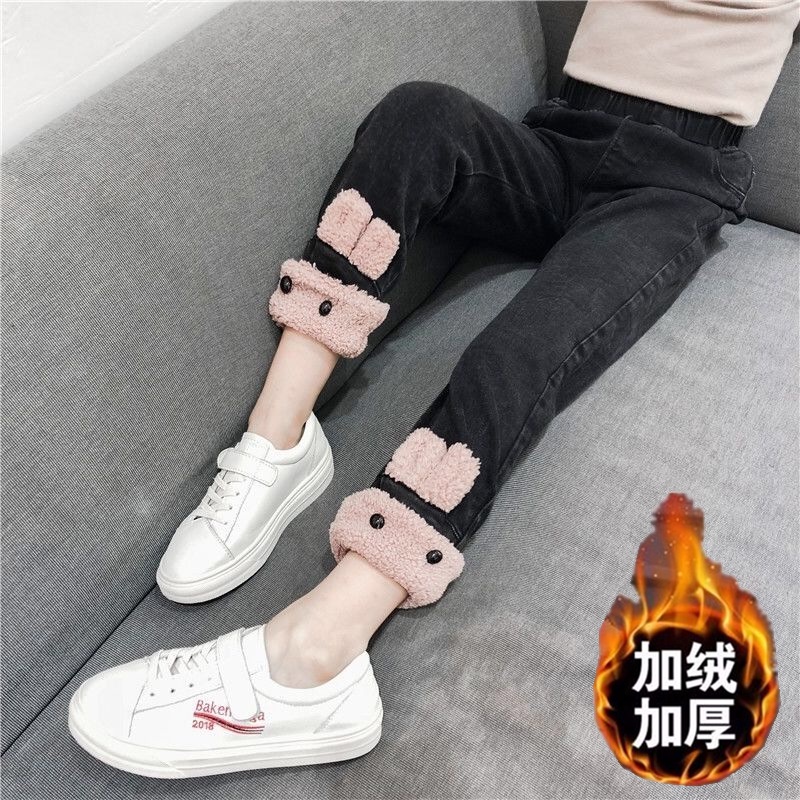 Quần jean dài lót lông cừu dày dặn giữ ấm mùa thu đông cho bé gái