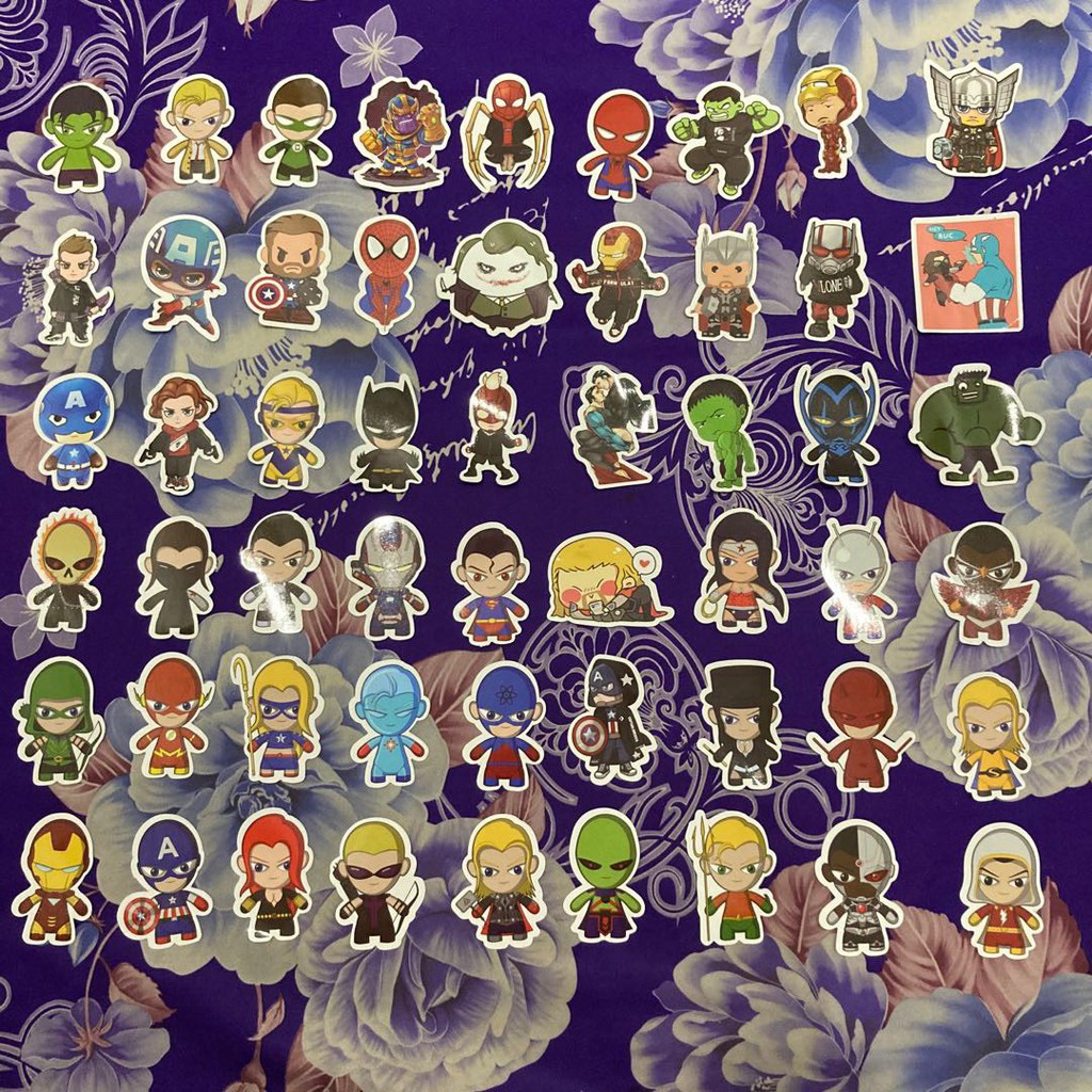 [Set 50 Cái] Sticker cute dán trang trí laptop, mũ nón bảo hiểm, vali, xe ga, ván trượt - Siêu Anh Hùng M045