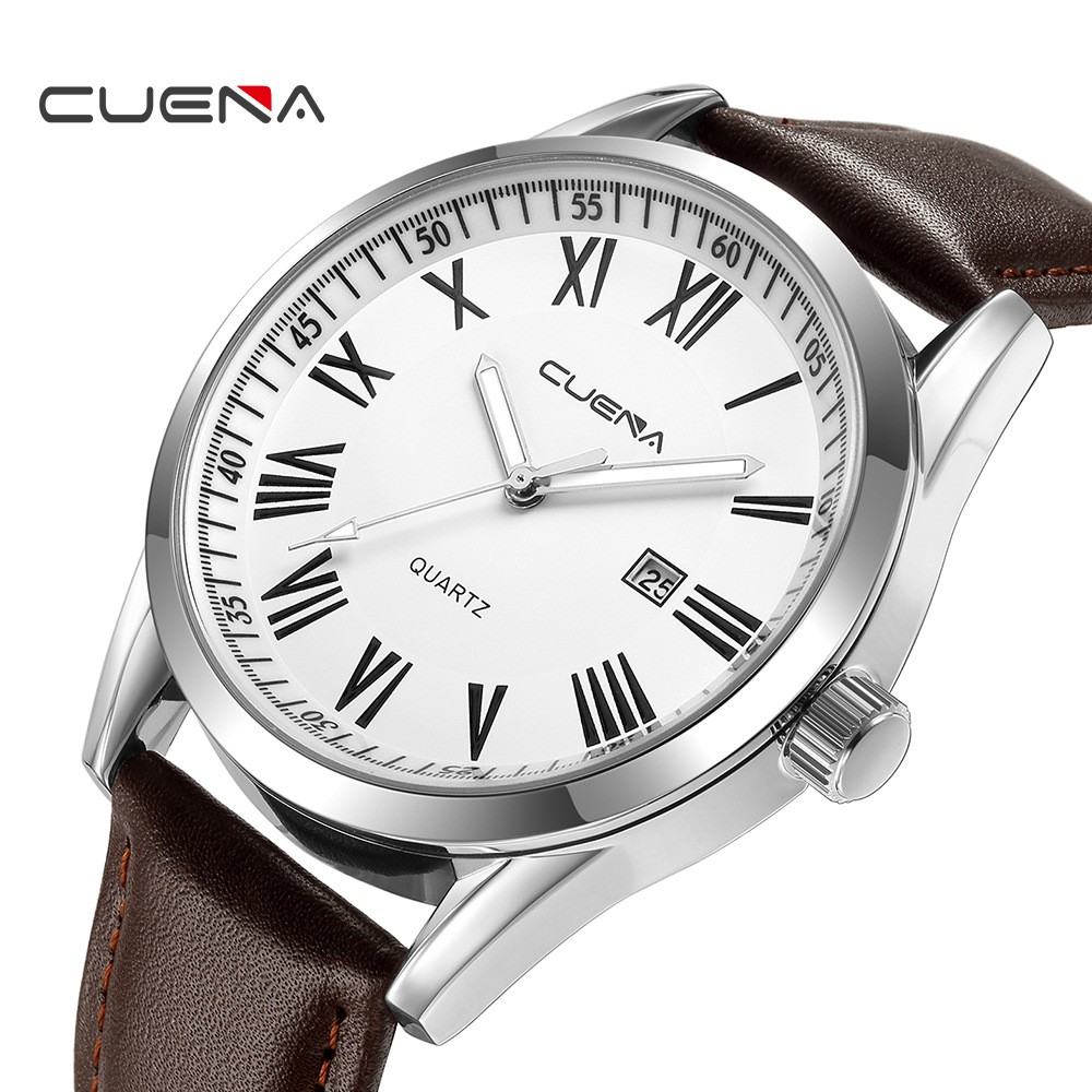(CHUẨN MEN) Đồng hồ nam CUENA doanh nhân đẳng cấp CE817 viền thép lịch lãm dây da cao cấp