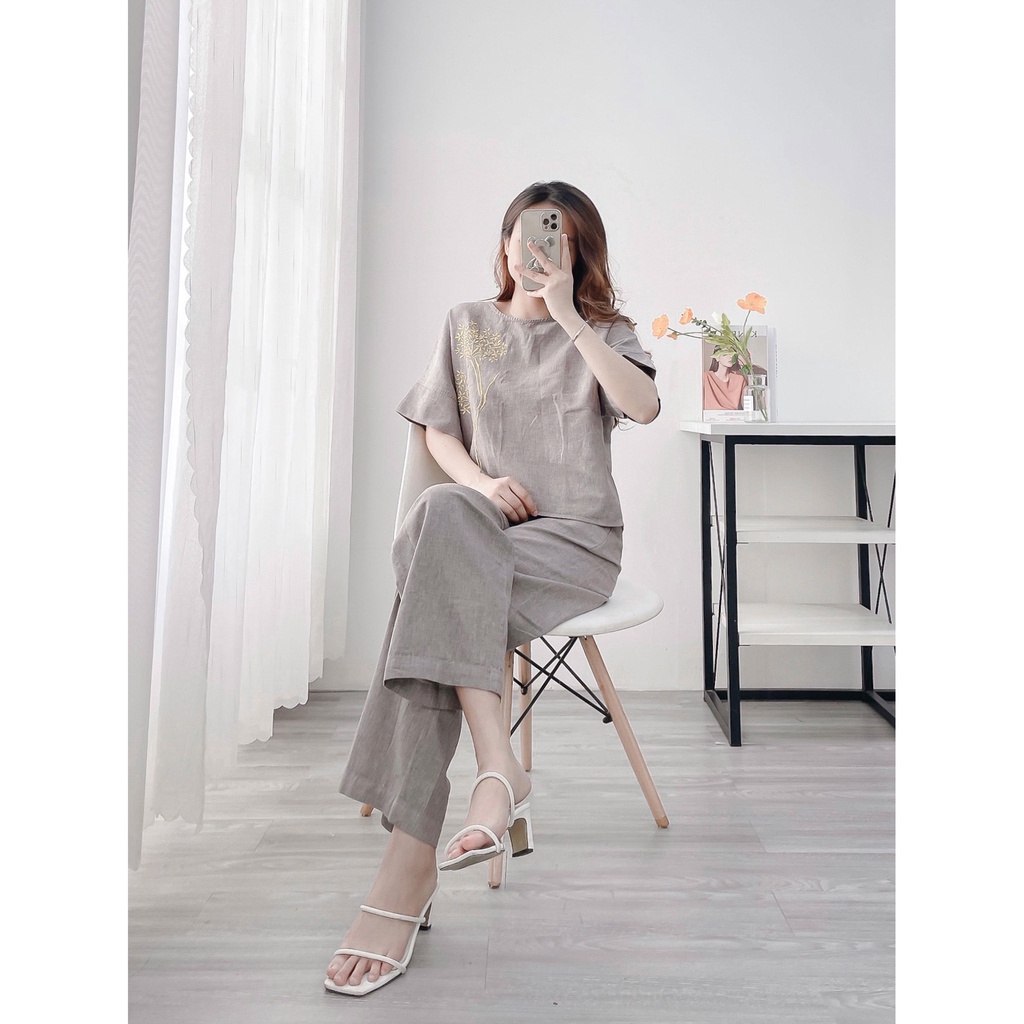 Set Đồ Bộ Trung Niên Linen Thêu Cao Cấp Sang Trọng Quý Phái Tặng Mẹ Swanlake - B10187LW01