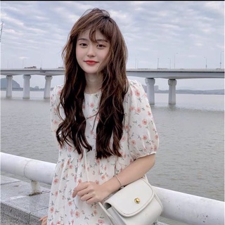 Váy babydoll hoa nhí dáng xòe cổ tròn tay bồng