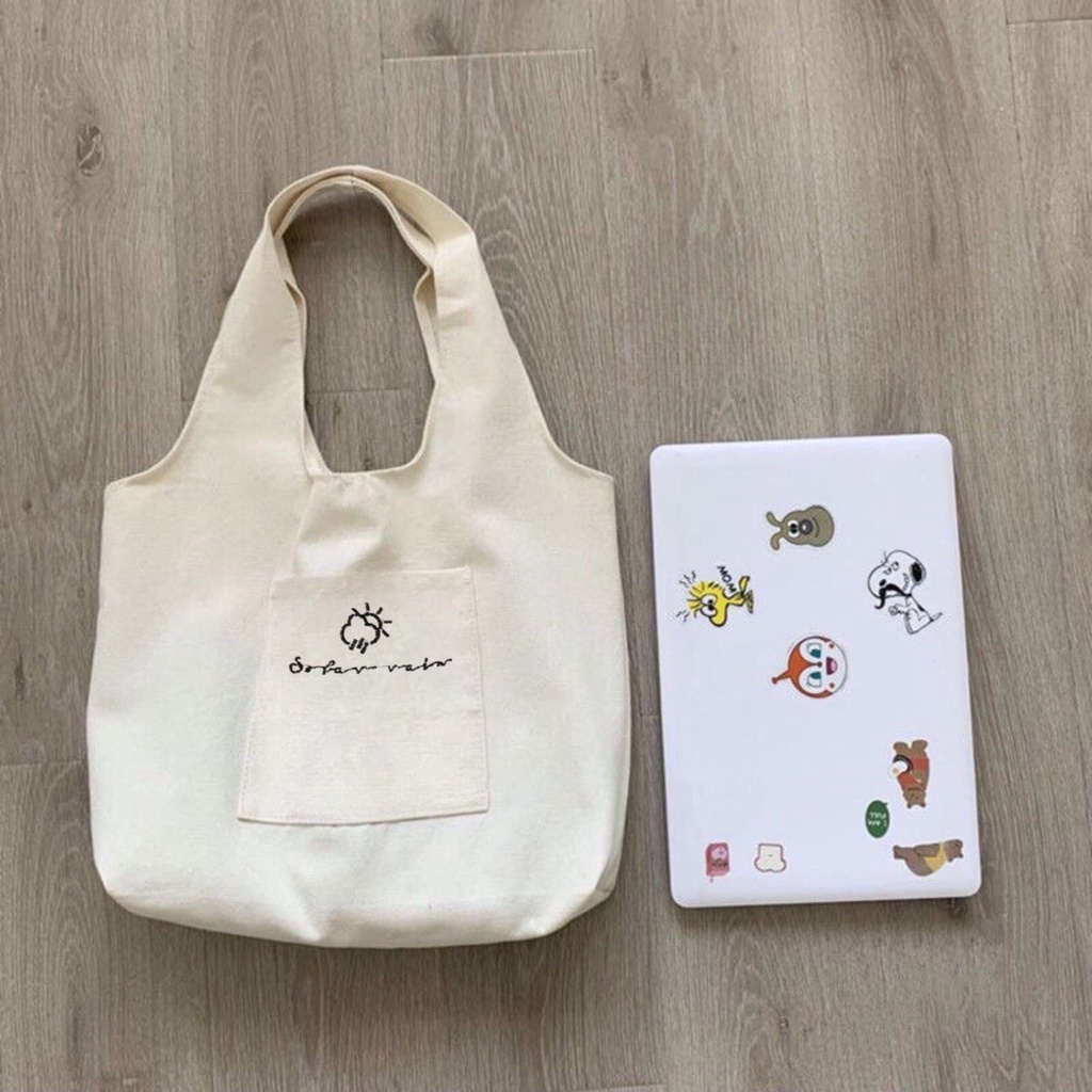 Túi tote HAZIN vải canvas ulzzang unisex họa tiết dễ thương phù hợp đi học đi chơi