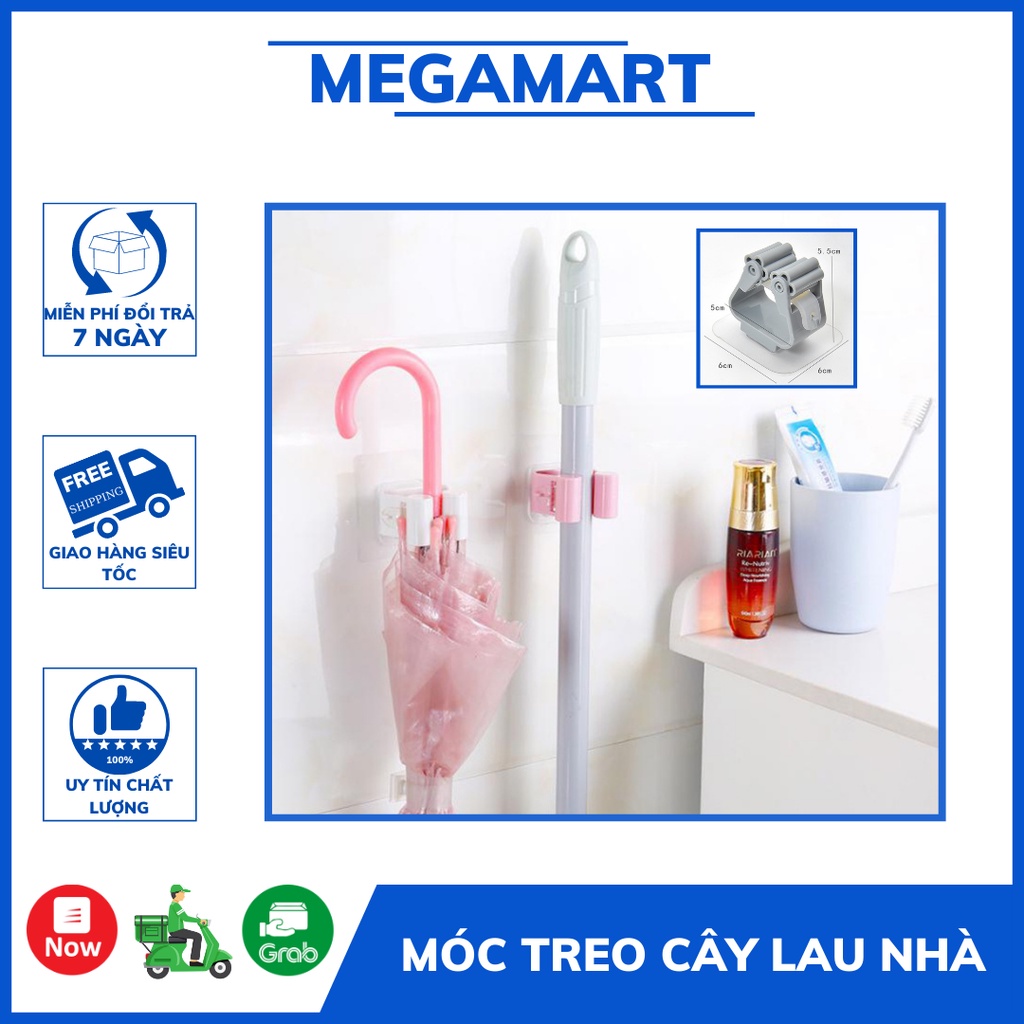 5 móc treo cây lau nhà chổi cọ nhà vệ sinh, Móc treo bàn chải đánh răng đa năng - MEGAMART