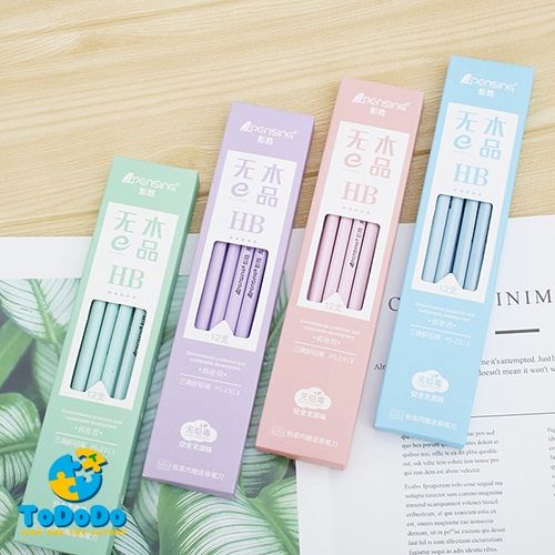 Bút chì gỗ, ngòi bút 2b có tẩy và gọt chì 12 bút dùng vẽ tranh viết chữ cho học sinh.