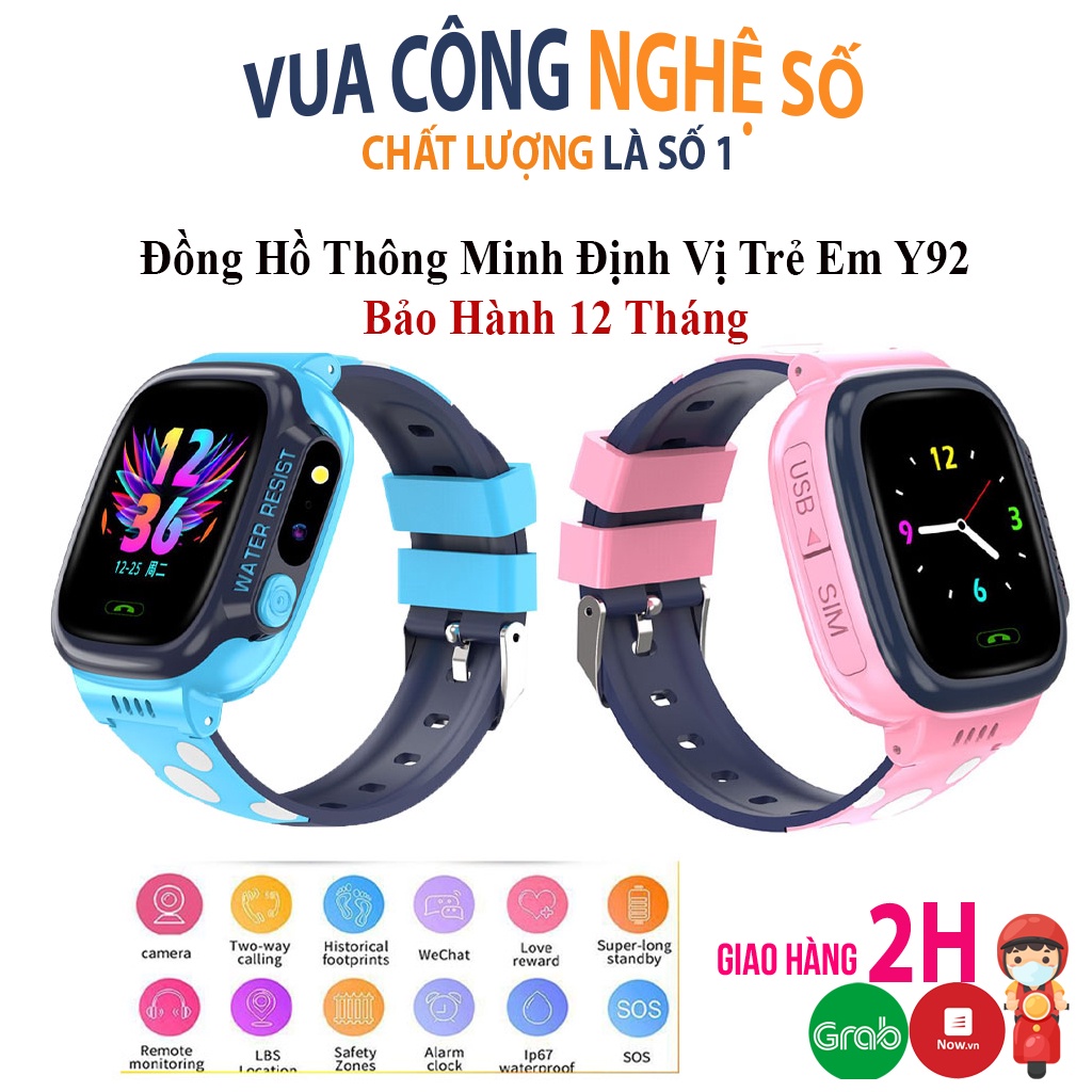 Đồng hồ thông minh trẻ em Y92 JVJ - Hỗ trợ tiếng việt, kháng nước IP67, định vị LPS