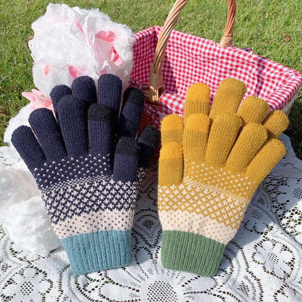 Găng Tay Dệt Kim Dày Dặn Họa Tiết Chấm Bi Màu Trơn Phong Cách Hàn Quốc Thời Trang Mùa Đông Cho Nam Và Nữ