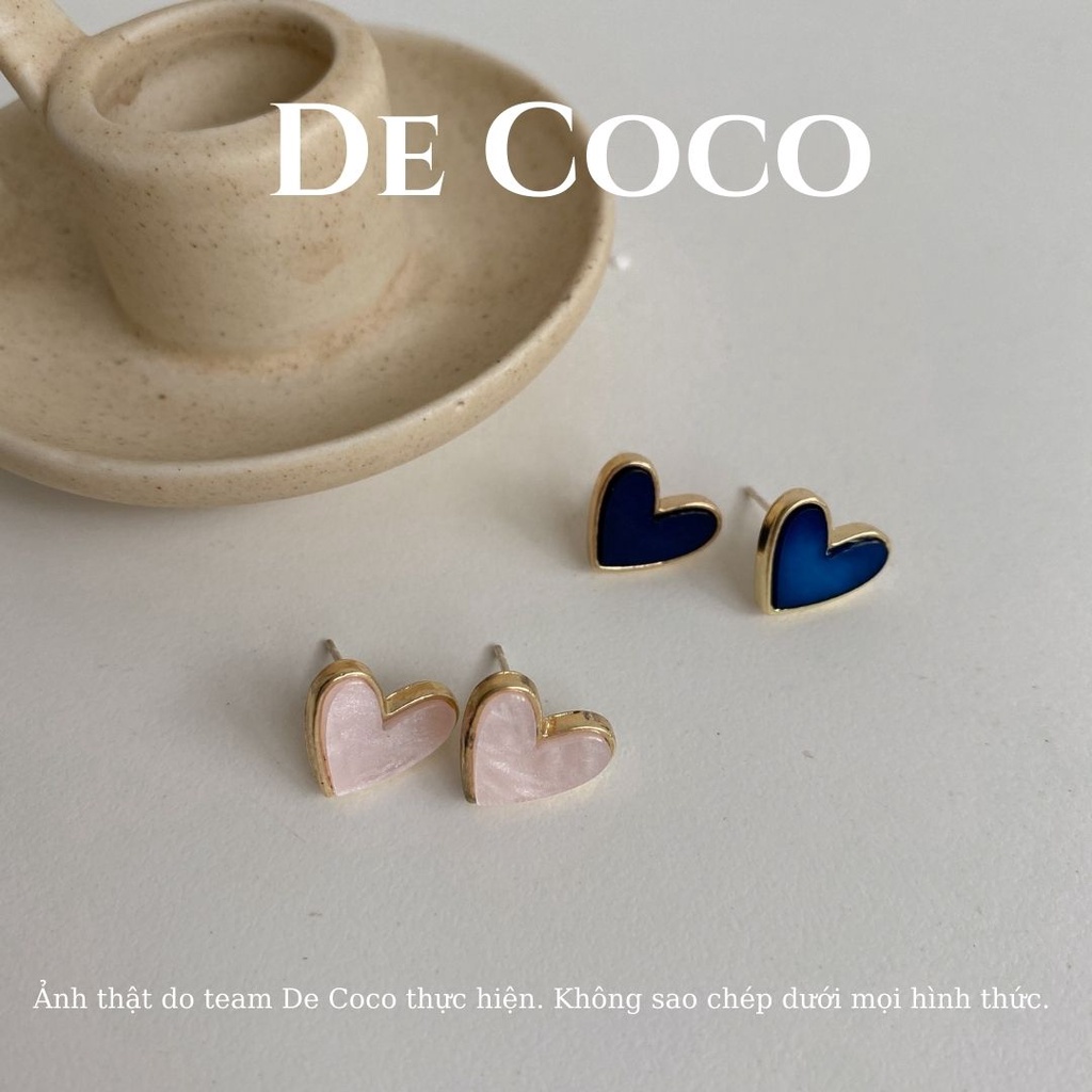 Khuyên tai bạc hình trái tim mini sắc màu De Coco