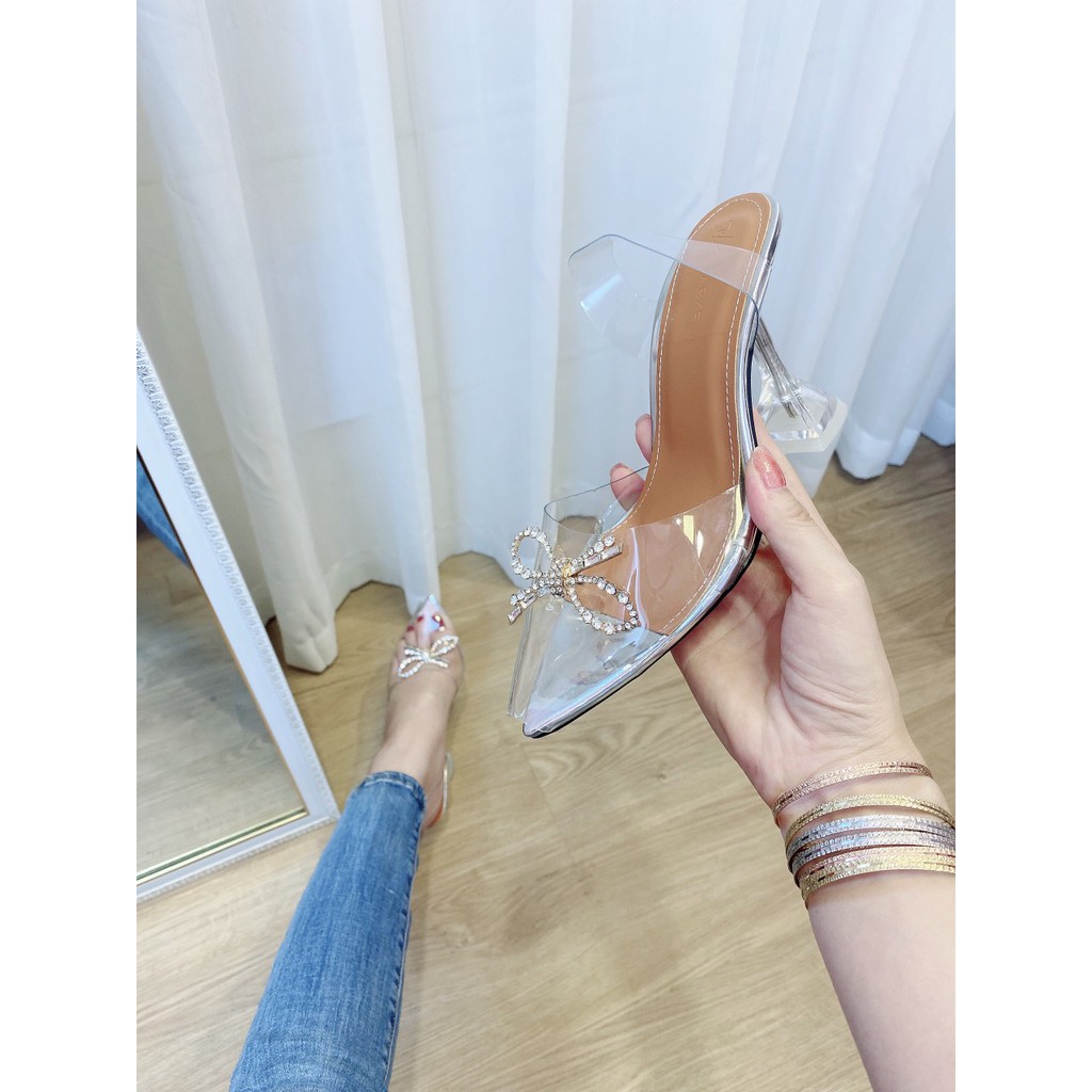 (HÀNG CAO CẤP) GIÀY SANDAL TRONG NƠ ĐÁ GÓT LY 9P HÀNG VNXK LOẠI 1 CỰC CHẢNH