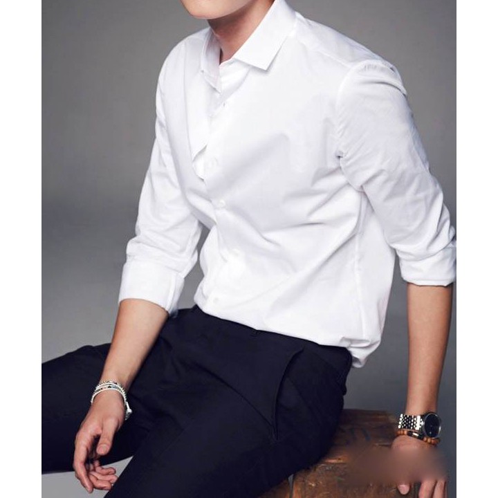 Áo Sơ Mi Nam Trắng Trơn Dài Tay Ôm Sát Người | BigBuy360 - bigbuy360.vn