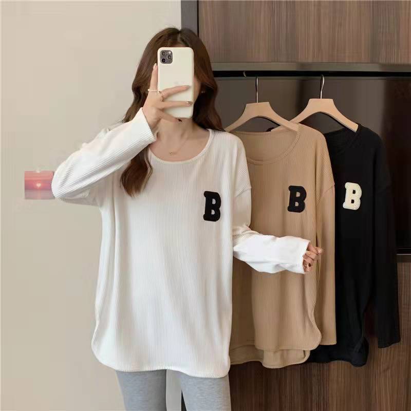 Áo Thun Tay Dài Dáng Rộng Xẻ Tà Thời Trang Xuân Thu Phong Cách Mới Cho Nữ