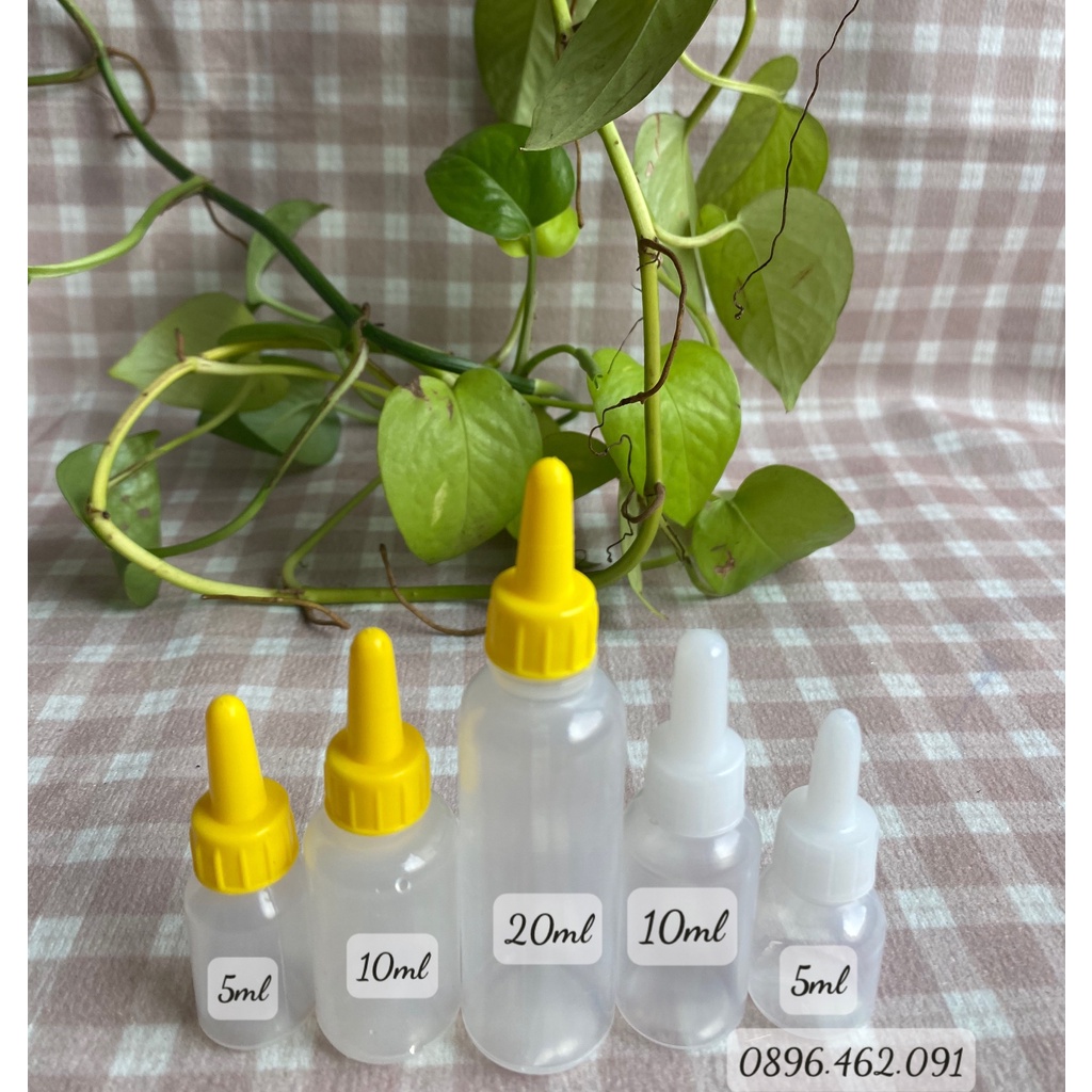 CHAI NHỰA NHỎ GIỌT 5ML/10ML/20ML THÂN TRONG NẮP VÀNG/NẮP TRẮNG- HÚT MÁU BẦM,CỒN,MỰC