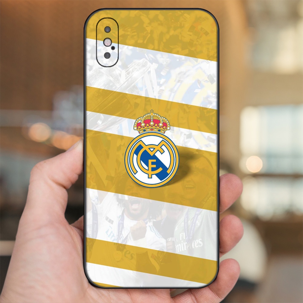 Ốp lưng iPhone X, Xs dẻo đen cạnh vuông in hình Real Madrid