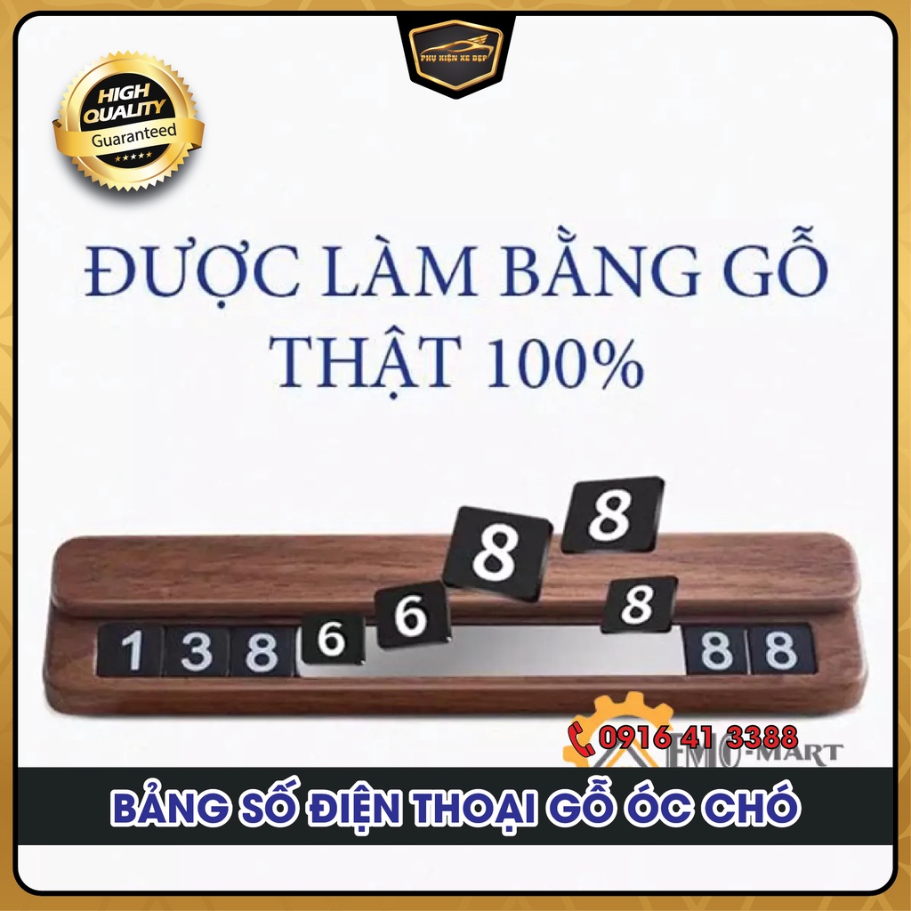 Bảng ghi số điện thoại ô tô, Chất liệu Gỗ Óc Chó Sang Trọng - bảng số điện thoại ô tô cao cấp