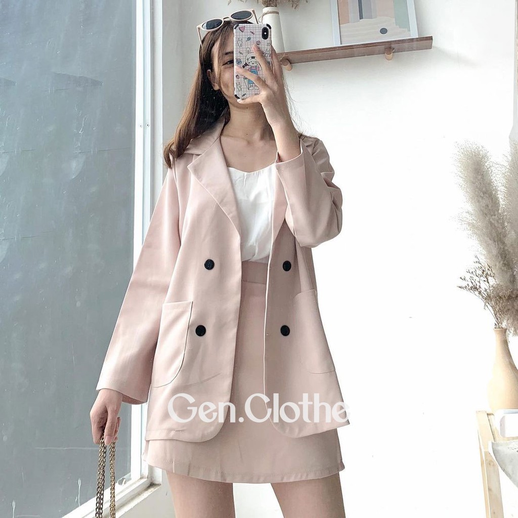 Áo Blazer nữ 1 lớp Ulzzang Hàn Quốc màu Đen / Nâu / Be / Kẻ Caro mặc mùa hè và mùa thu cực thích - MIX đồ cực xinh