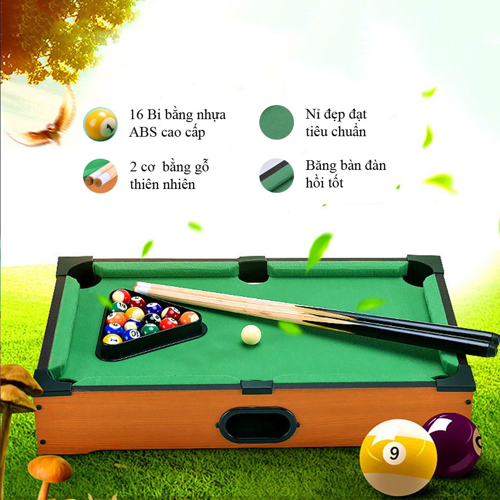 Bàn Bida mini Bi a Billiards mini Bida pool Làm bằng gỗ cao cấp bảo hành 6 tháng Kích thước: 35,8x24x7 cm