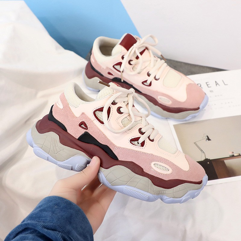 Sneakers Nữ, Giày Thể Thao Nữ Giày Thể Thao Chunky Phong Cách Chất Thoáng Khí Thích Hợp Vận Động Ngoài Trời Màu Kem Phối | BigBuy360 - bigbuy360.vn