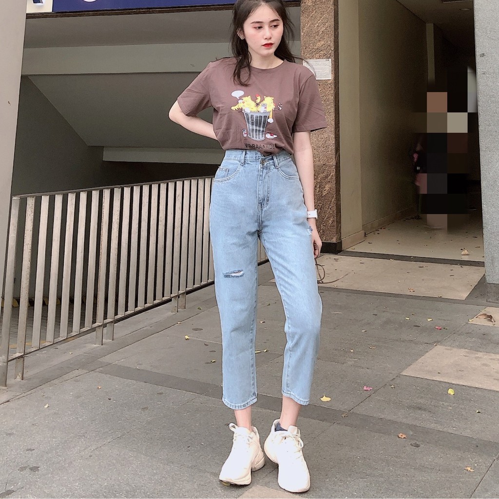 Quần jean nữ baggy King168, quần baggy jean nữ ống rộng THU69