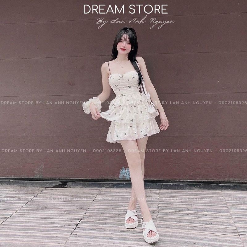 K04 Set Hoa Nhí Áo 2s Kiểu Cúp Ngực + Chân Váy Tầng Xoè