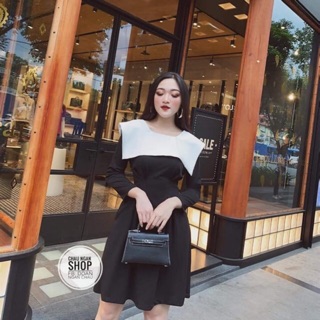 Đầm tiểu thư cổ vuông kaki mềm