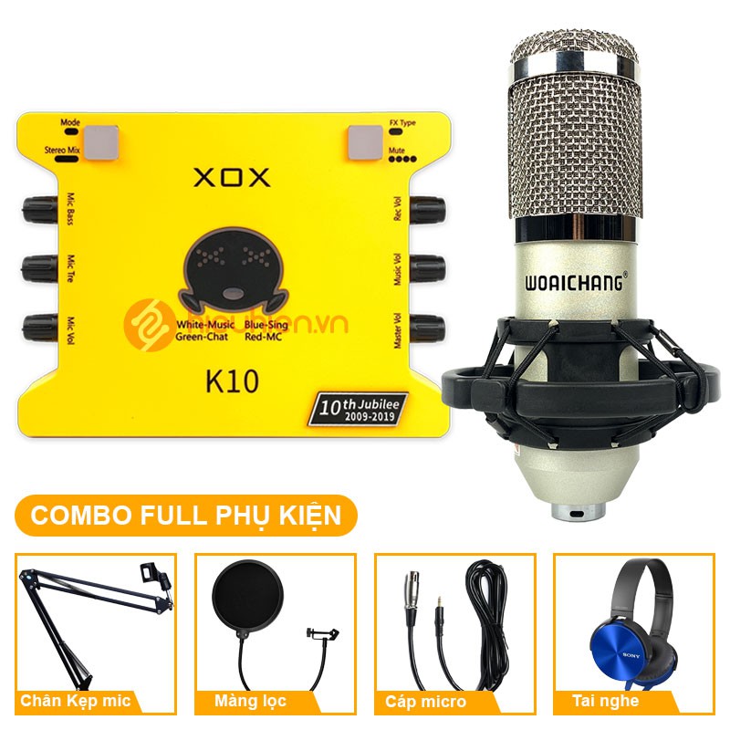 Combo Thu Âm Livestream Mic BM900 Sound Card XOX K10 2020 bản tiếng anh Chân Kẹp Màng Lọc Tai Nghe