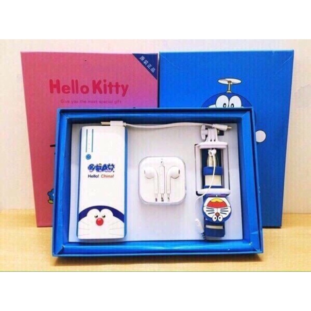 Combo 3 món ( sac du phong, tai nghe, gậy chụp hình hello kitty)