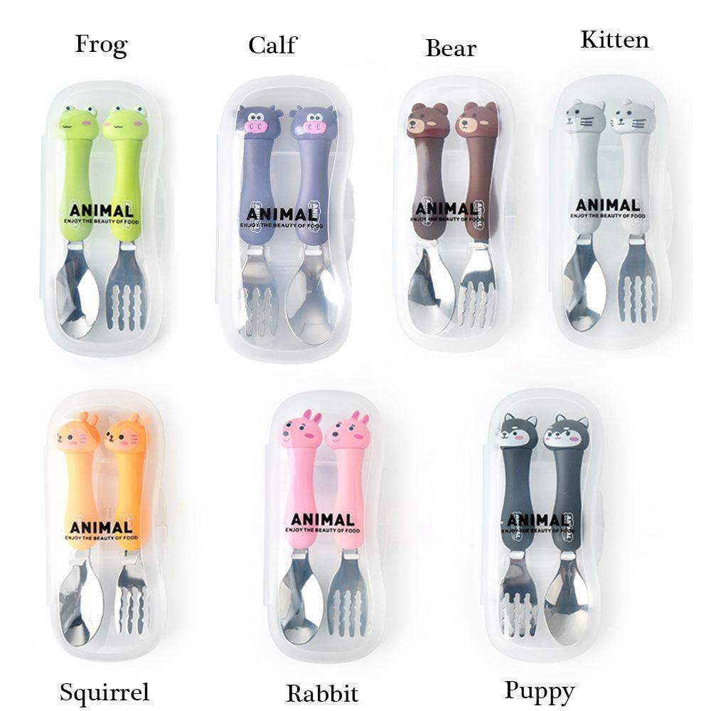 LUOL Bộ Muỗng Nĩa Tập Ăn Kèm Hộp Đựng Cho Bé