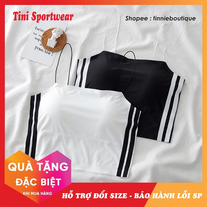 Áo Bra Tập Gym Yoga 2 Dây Phối Sọc Quyến Rũ Có Sẵn Mút Lót