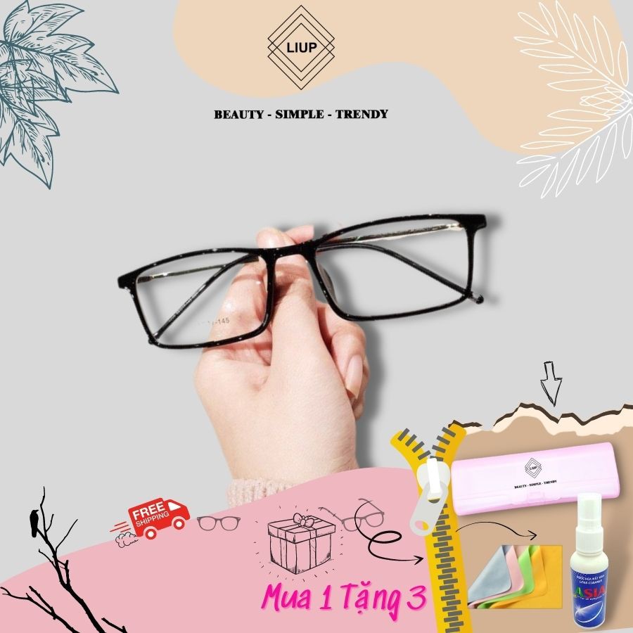 Gọng kính cận nam nữ cao cấp mắt dáng vuông chất dẻo phối kim loại Liup Eyewear ...