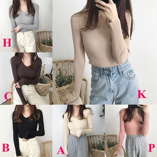 Áo sweater dệt kim tay dài cổ chữ v màu trơn trang nhã dành cho bạn gái