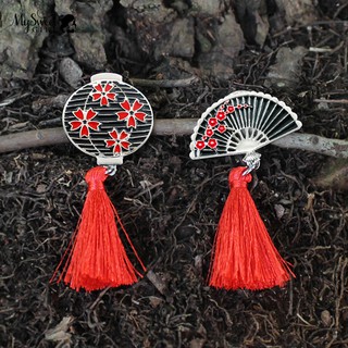 🍉Japanese Style Cherry Blossom Lantern Fan Shape Button Pin Badge Brooch